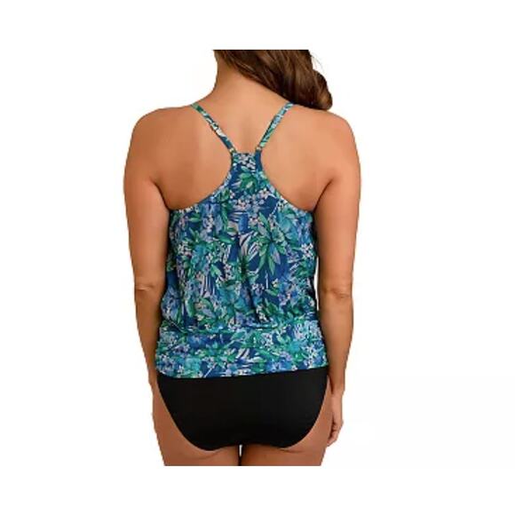 Fit 4 U Tankini Swim Top Tropical Floral Resort Beachcore Blue 18 - Picture 4 of 7